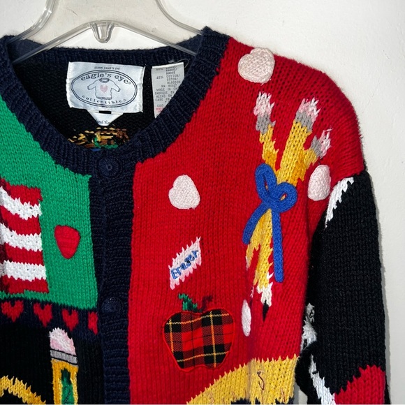 Vintage Eagle’s Eye 1995 Hand Knit Button Front Sweater Academia Size Small - Picture 14 of 14